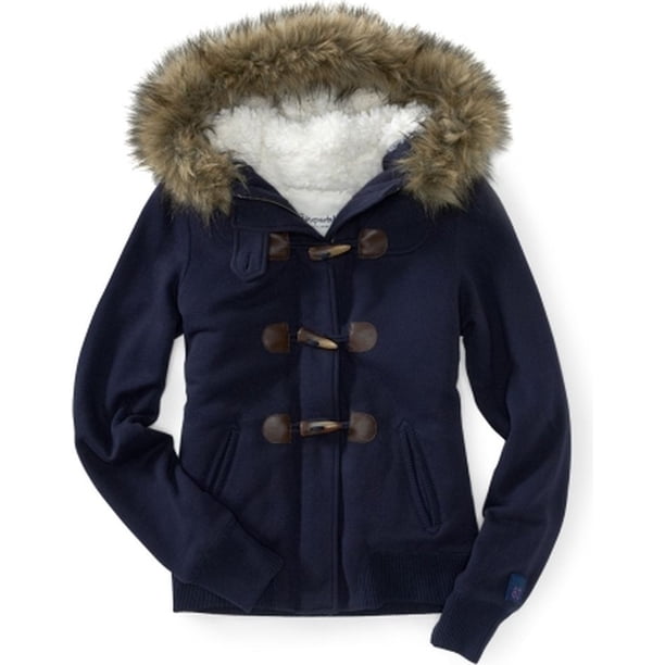 Aeropostale - Chaqueta de forro polar con capucha para mujer, azul, extragrande