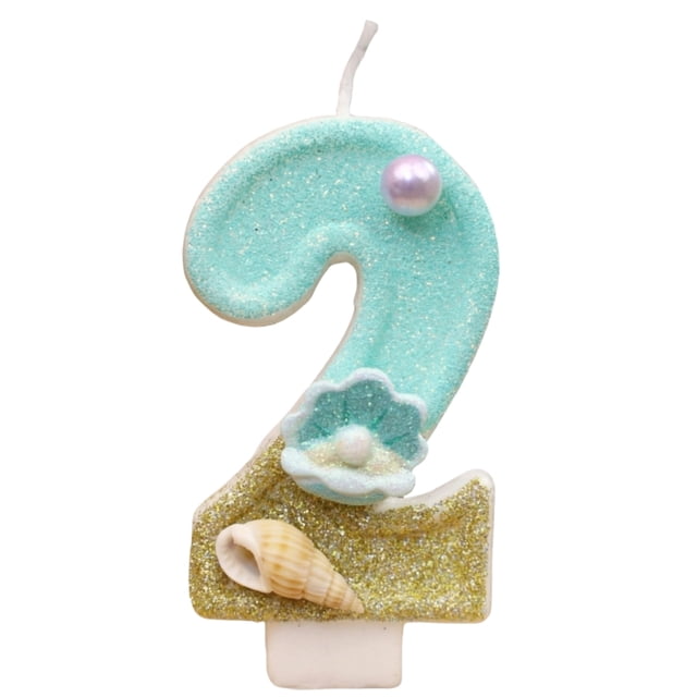 Seashell Pearl Cake Topper, Nautical Birthday Decor, Birthday Candles Number 2 Candle,Handmade Shell Candle Cake Topper,Mermaid Beach Theme Birthday Party Favors Decorations, Shell and Conch Number 2