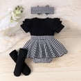 thumbnail image 4 of RMGVDSD Baby Girl Holiday Outfit Short Sleeve Plaid Skirt Romper Dress Headband Socks Set Classic-Fit Spring Summer Clothes 9-12 Months, 4 of 6