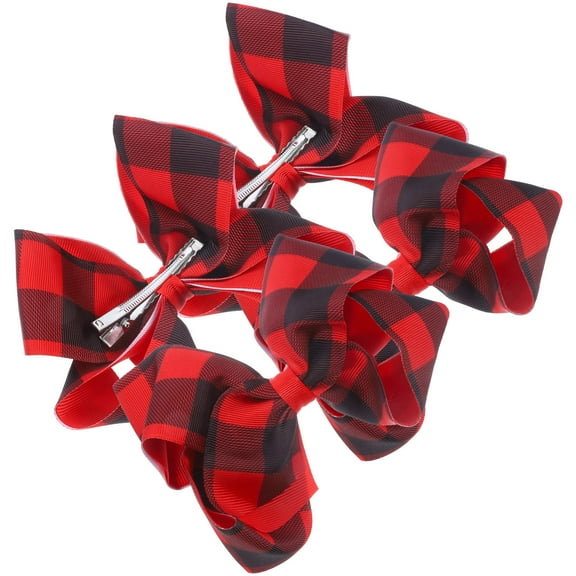 UPOUART 4Pcs Small Red Plaid Hair Clasp Bow Clips Hair Accessories for Special Occasions