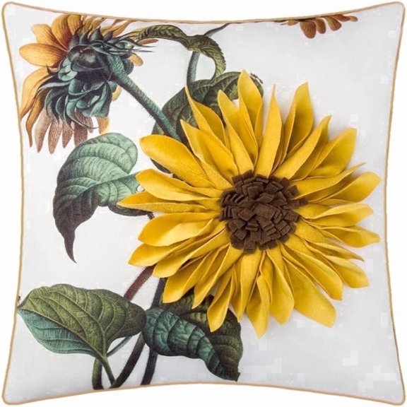 JWH 3D Decorative Sunflower Pillow Covers 18x18inch Yellow Handmade Floral Throw Pillow Covers for Room Decoration