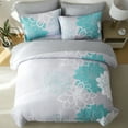 thumbnail image 3 of Flymme Full Size Comforter Sets 7 Piece Bed in a Bag Teal Floral Printed on Gray Comforter Set with Sheets Botanical Complete Bedding Set for All Season, 3 of 8