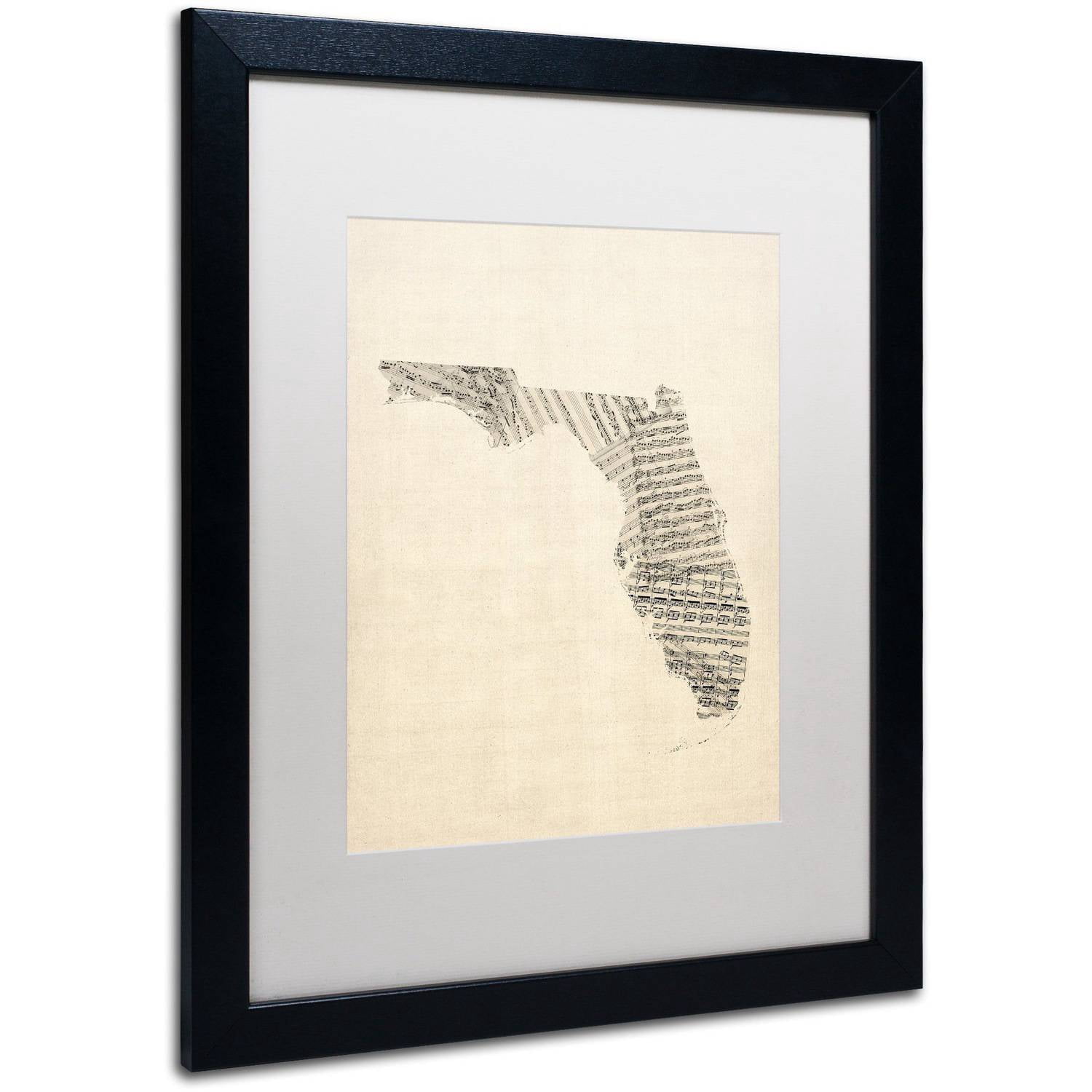 Trademark Fine Art 'Old Sheet Music Map of Florida' Canvas Art by Michael Tompsett, White Matte, Black Frame