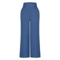 thumbnail image 4 of WIZUTIZ Womens Dress Pants Soft Trendy Loose Wide Leg Palazzo Pants Stretch Elastic High Waist Full Length Palazzo Pants Solid with Pockets Summer Pants for Teen Girls Tiktok Trend Items Travel Blue, 4 of 5