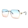 thumbnail image 2 of Womens Ribbon Jewel Designer Style Rimless Oversize Rectangle Sunglasses Gold - Blue Red, 2 of 4