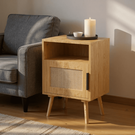 Homy Casa Modern Accent Cabinet with Storage for Living Room Sofa Side Organization, Oak