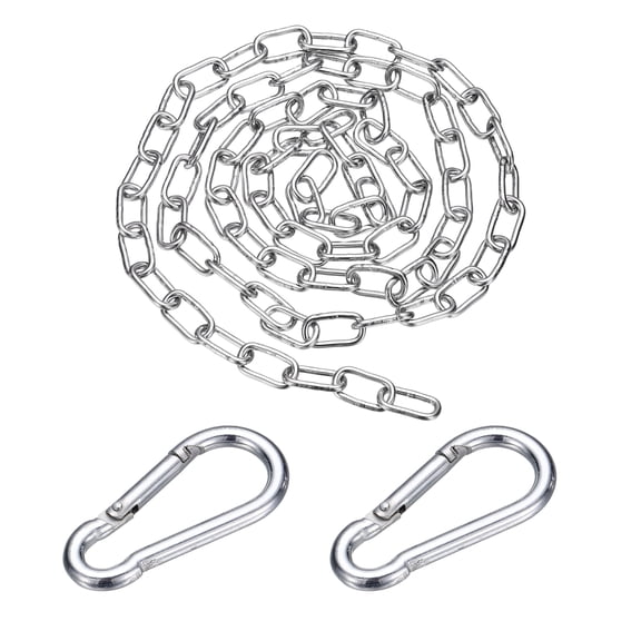 Uxcell 304 Stainless Steel Link Chain with 2 Hook (1/16" x 3.3 ft / 1 m x 2 mm) - Utility Hanging Coil Chain Link Locking Pulling for Outdoor Fence Pet Dog