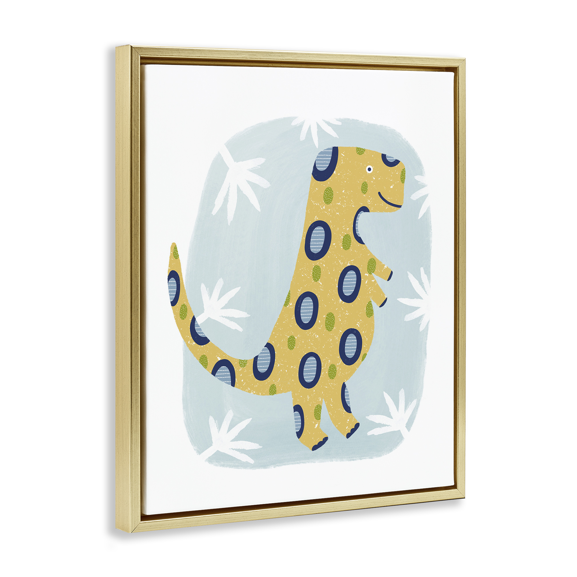 Stupell Industries T-Rex with Leaves Animals & Insects Painting Gold Floater Framed Art Print Wall Art, 25 x 31