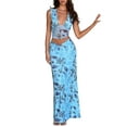 thumbnail image 2 of Women's Summer 2Pcs Outfits Floral Print V-Neck Slim Tank Tops + High Waist Long Skirt Set Party Clothes, 2 of 10