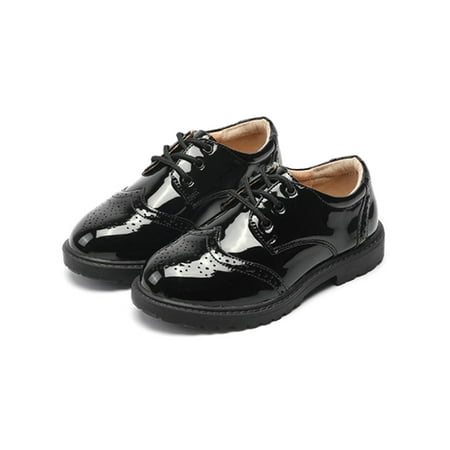 

SIMANLAN Boys Girls Brogues Wingtip Oxfords Lace Up Dress Shoes Kids Comfort Flats Unisex-Child School Uniform Shoe Black (PU) 11.5C