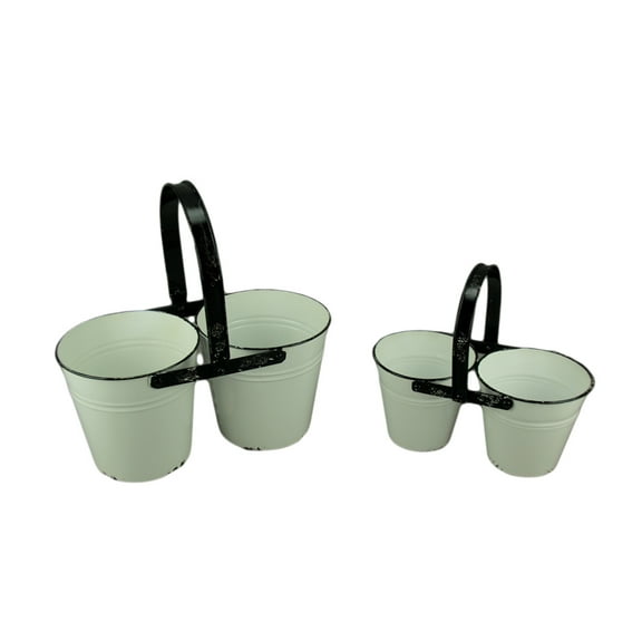 Zeckos Rustic Black and White Metal Double Planters Set of 2