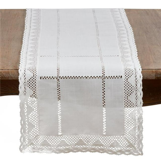 SARO 9029.W1672B 16 x 72 in. Rectangular White Lace Table Runner with Embroidered Design - White