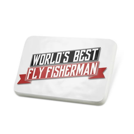 Porcelein Pin Worlds Best Fly Fisherman Lapel Badge –