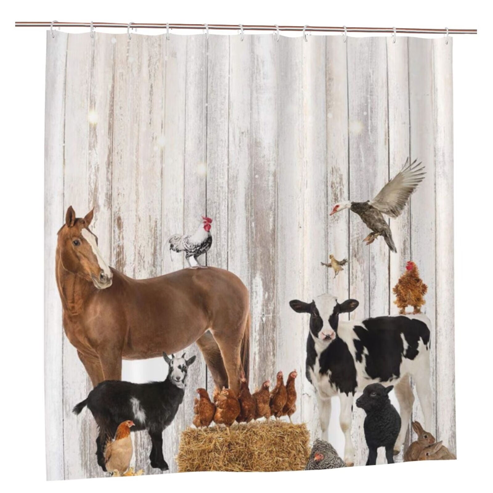 JOOCAR Farm Shower Curtain Decor, Rustic Wooden Wall Farm Little