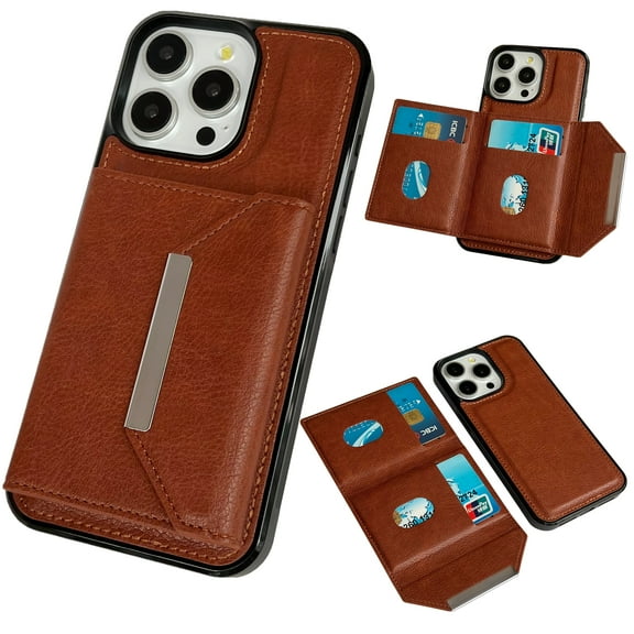 Detachable Wallet Case for iPhone 16 Pro, Magnetic Phone Cover Compatible with Mag-Safe, Classic PU Leather Shockproof Protective Case Card Holder Flip Stand Cover for iPhone 16 Pro, Brown