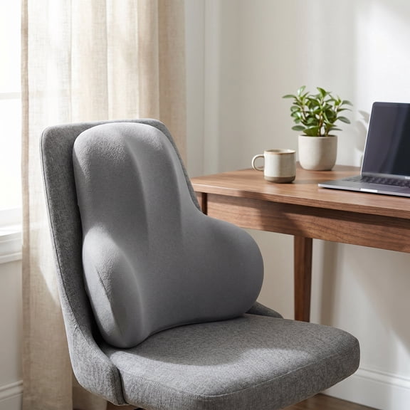 Lumbar Support Pillow for Car – Memory Foam Back Support for Car Seat, Lower Back Pain Relief Cushion for Office Chair, Washable Seat Pad Fits Most Cars, Trucks – 16.85" x 13.38" Gray