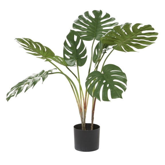 DecMode 29" Artificial Monstera Plant in Realistic Leaves and Black Plastic Pot