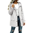 thumbnail image 3 of AnuYalue Women Waterproof Jacket Fashion Button Coat Striped Lined Windbreaker Jackets with Pockets Long Sleeve Outerwear, 3 of 8