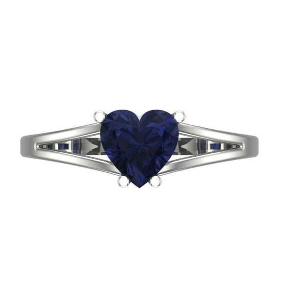 1 cttw Simulated Blue Sapphire 14K White Gold Engagement Ring for Women - 6.5mm Heart Cut - Solitaire Solid Gold