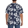 thumbnail image 3 of Uemuo White Leaves Pattern Cotton Linen Short Sleeve Shirts,Casual Lightweight Button Down Shirts,Vacation Beach Summer Tops-Large, 3 of 7