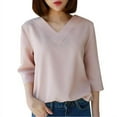 thumbnail image 1 of Women Fashion Loose Chiffon V-Neck Tops Casual Office Shirt Blouse, 1 of 4