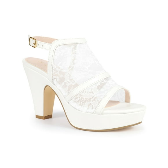 BLISSFUL STEP Open Toe Platform Ankle Strap Slingback Chunky Heel Sandals for Women White 9