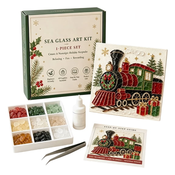 Christmas Sea Glass Art Kit, DIY Holiday Craft Kit with Colorful Glass Pieces, Beautiful Christmas Inspired Artwork, Festival Home Decor & Creative Gift for Beginners