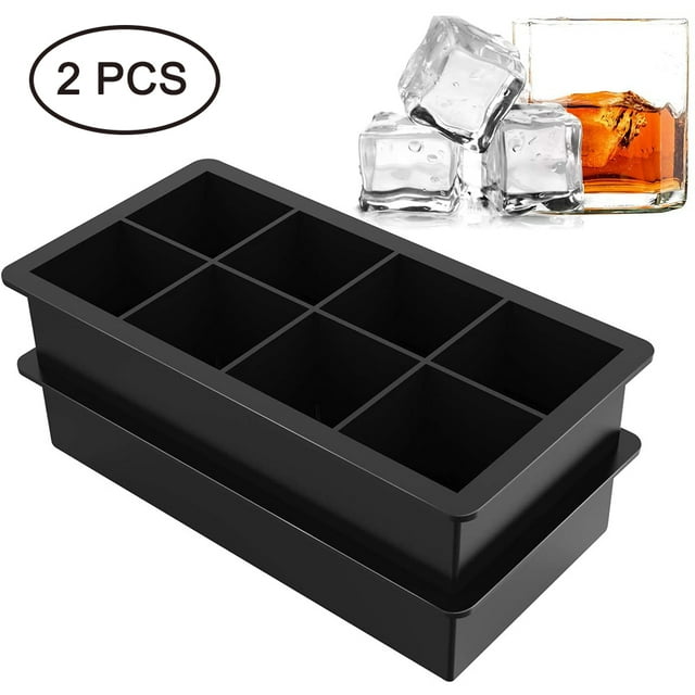 Paquete de 2 bandejas de silicona para cubitos de hielo 8 cubitos cuadrados por bandeja Ideal para whisky, cócteles, sopas, comida para bebés y golosinas congeladas Flexible Xemadio 2033777