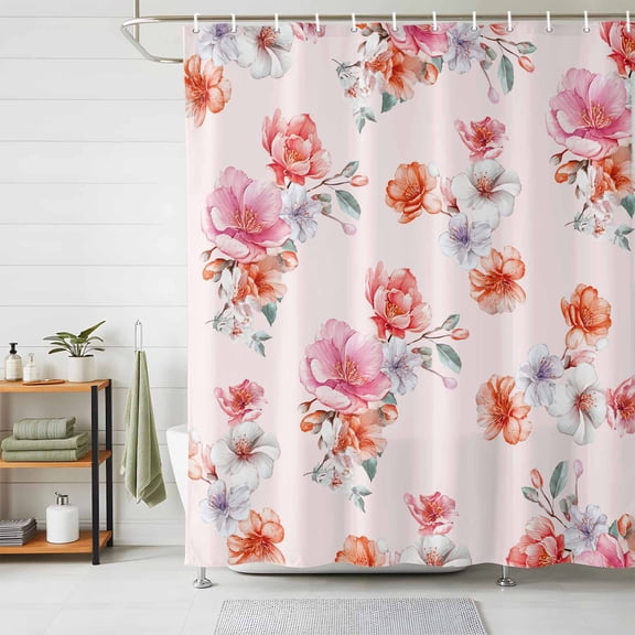 Shower Curtain Watercolor Spring Floral Shower Curtains for Bathroom Decor, Waterproof Polyester Shower Curtain Set with Hooks, Small Stall Size 36" x 72" Flowers Petals Pink