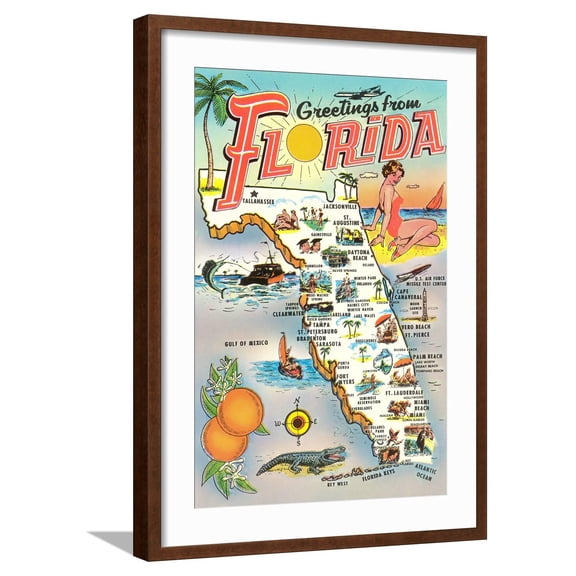 Map of Florida Framed Art Print by Unknown, 16" x 24", Sold by Art.com