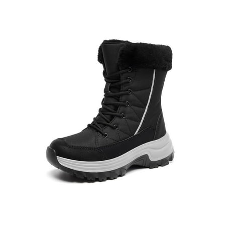 

SIMANLAN Ladies Winter Boot Faux Fur Warm Booties Plush Lined Snow Boots Hiking Casual Shoes Outdoor Mid-Calf Ankle Bootie Black 8.5