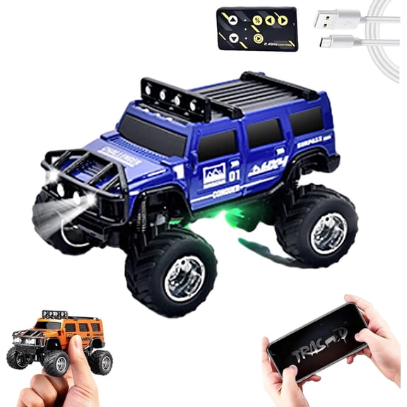 Mini Rc Off-Road Truck with Lights, 1:64 Mini Rc Monster Truck, 2.4ghz Remote and App Control Toy Car, 3-Speed Adjustment, Indoor/Outdoor Racing Toy Truck