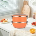 thumbnail image 4 of YIKA Tupperware Container Double-layer Portable Lunch Box Circular Fresh-keeping Box Stainless Steel Insulated Student Office Worker Lunch Box Bento Boxes Kitchen Storage Orange, 4 of 6