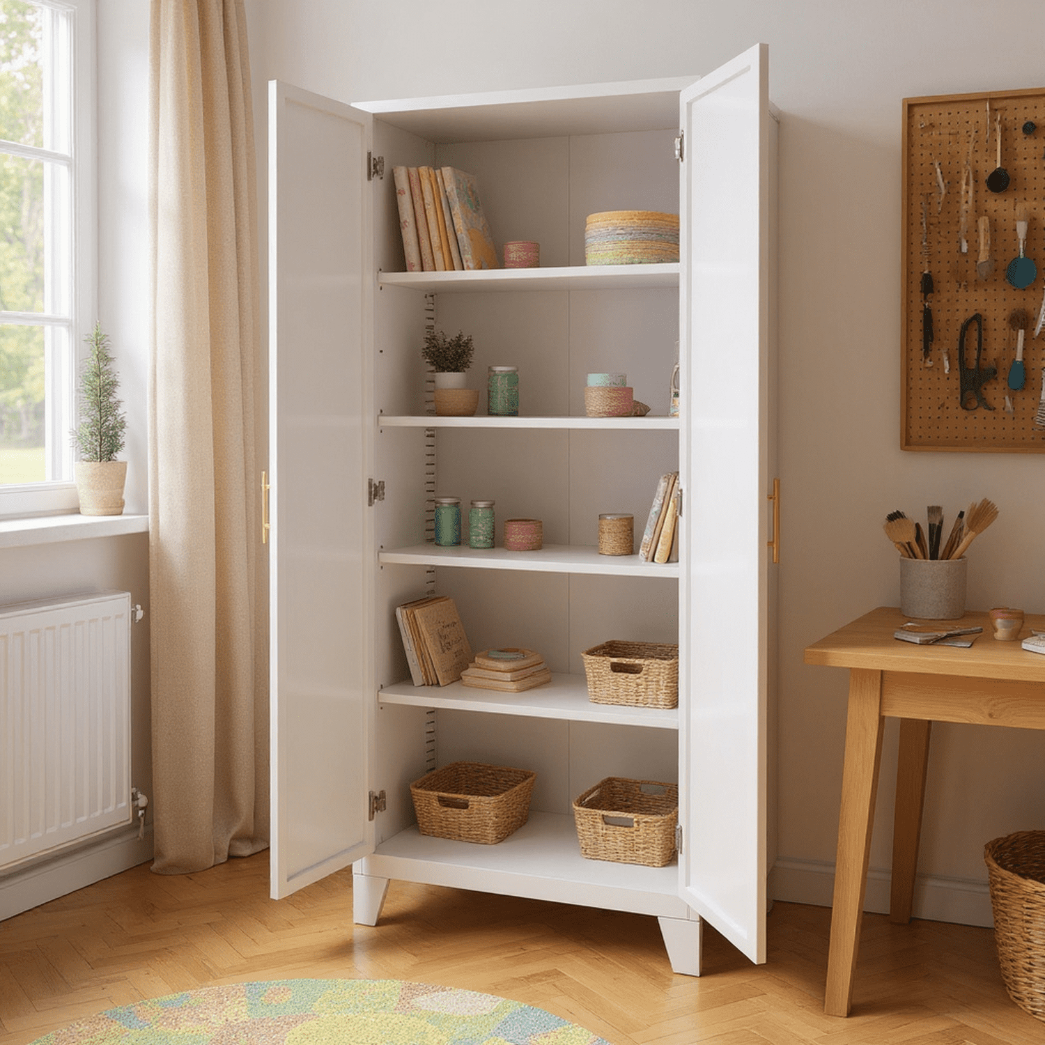 Homy Casa 60.8" White Tall Storage Cabinet with 4 Adjustable Shelves for Kitchen, Pantry Cupboard