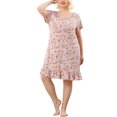 thumbnail image 2 of Plus Size Nightgowns for Women Elastic Round Neck Floral  Sleep Dresses Pink 1X, 2 of 7