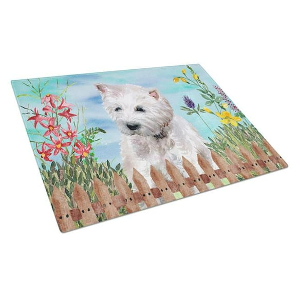 Westie Spring Glass Cutting Board, Large