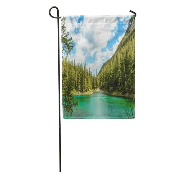 POGLIP Blue Sky Green Lake Styria Austria Clouds Forest Mountain Range Garden Flag Decorative Flag House Banner 28x40 inch