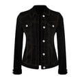 thumbnail image 5 of Women's Solid Color Long Sleeve Denim Button Front Jacket Multi-Pockets Casual Trucker Coat Soft Lightweight Work Office Outfits | CSEONE,Black L, 5 of 9
