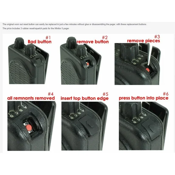 New Motorola Minitor V 5 Pager Reset Push Button Replacement Kit -No Glue Needed