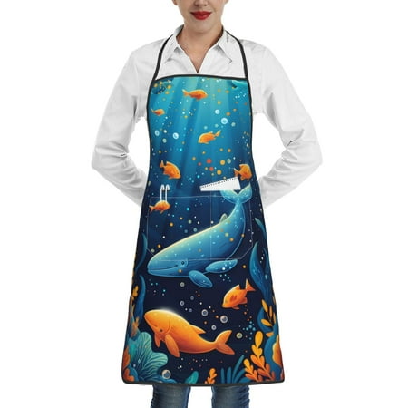 

Matuu Whimsical Underwater Fantasy for Adjustable Cooking Aprons for Women with Pockets Kitchen Aprons for Men Water and Oil Resistant