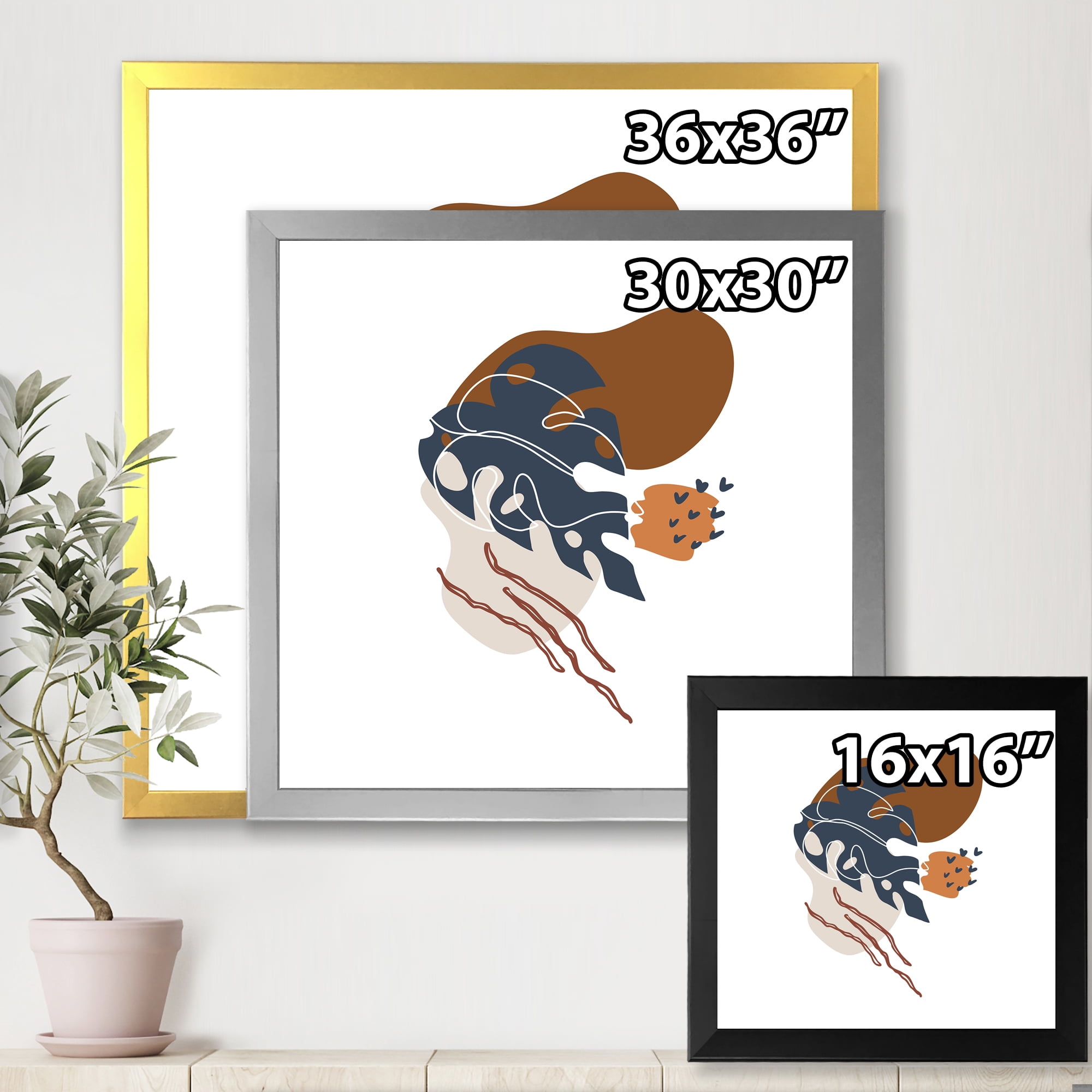 Designart 'Abstract Flowers Plants With Elementary Shapes III' Modern Framed Art Print