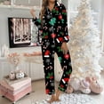 thumbnail image 2 of Womens Pajama Set Trendy V Neck Button Christmas Print Long Sleeve Flannel with Long Pants Set Women Pjs Sets, 2 of 5