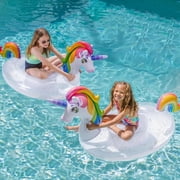 Joyfy Inflatable Unicorn Pool Float Raft with Glitters, Fun Beach Floaties, Ride On Unicorn Raft, Pool Toys, Party in Summer Lounge Raft Decorations for Kids