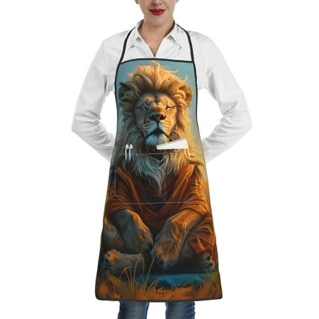 

Matuu Prairie Meditating Lion for Adjustable Cooking Aprons for Women with Pockets Kitchen Aprons for Men Water and Oil Resistant
