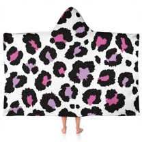 White and Pink Of Leopard Print Hooded Bath Towel，50"x30" for Ages 3 To 12 Kids, Quick Dry Lightweight Soft Microfiber Hood Beach Towel Cover Up for Kids