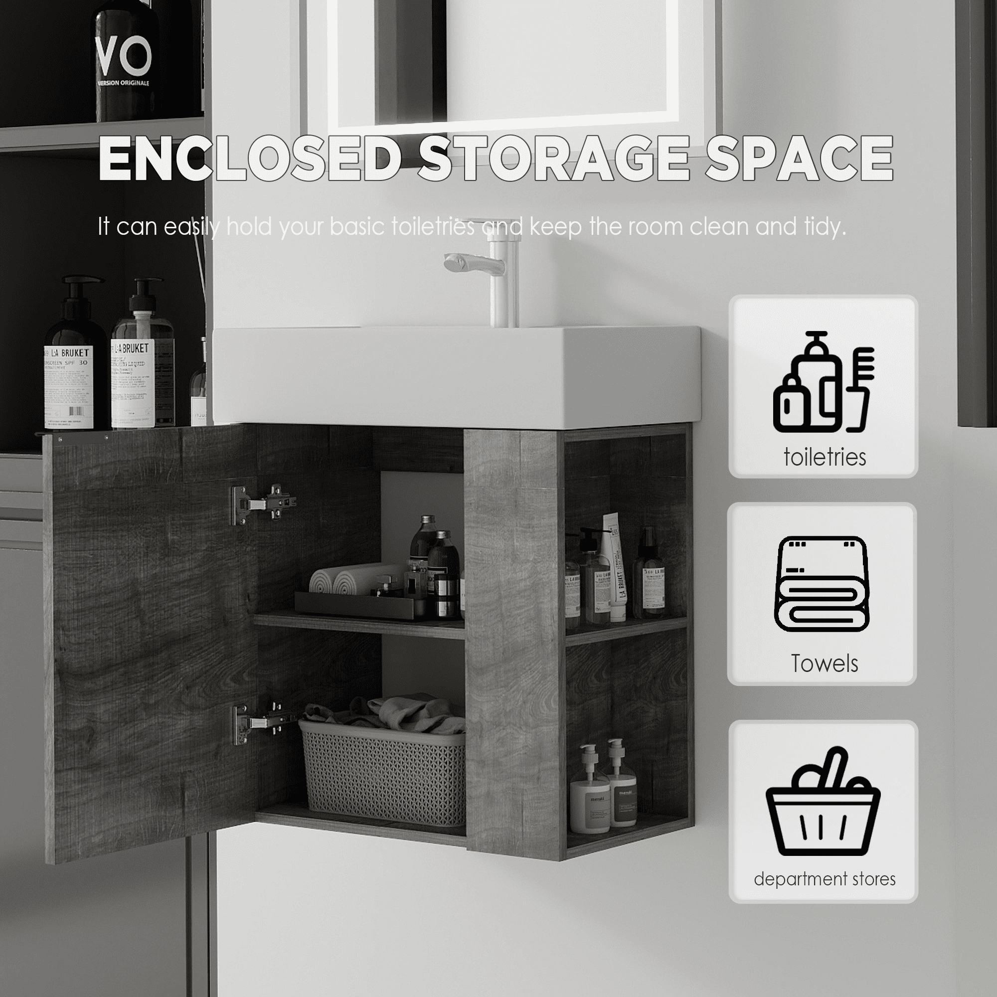 Leumius 21.6" Floating Bathroom Vanity with Ceramic Sink,Floating Bathroom Sink Cabinet for Small Space,Bathroom,Grey