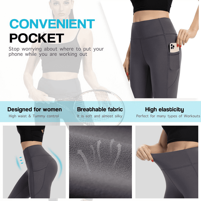 UMINEUX Yoga Pants for Women, 7/8 High Waist Leggings with Pockets 2 Pack ( Small, Gray + Black) 