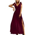 thumbnail image 1 of Robes d'Invités de Mariage Femmes Élégantes Sans Manches Solide V-Cou Mince Robe Maxi Split Robes de Retour, 1 of 7