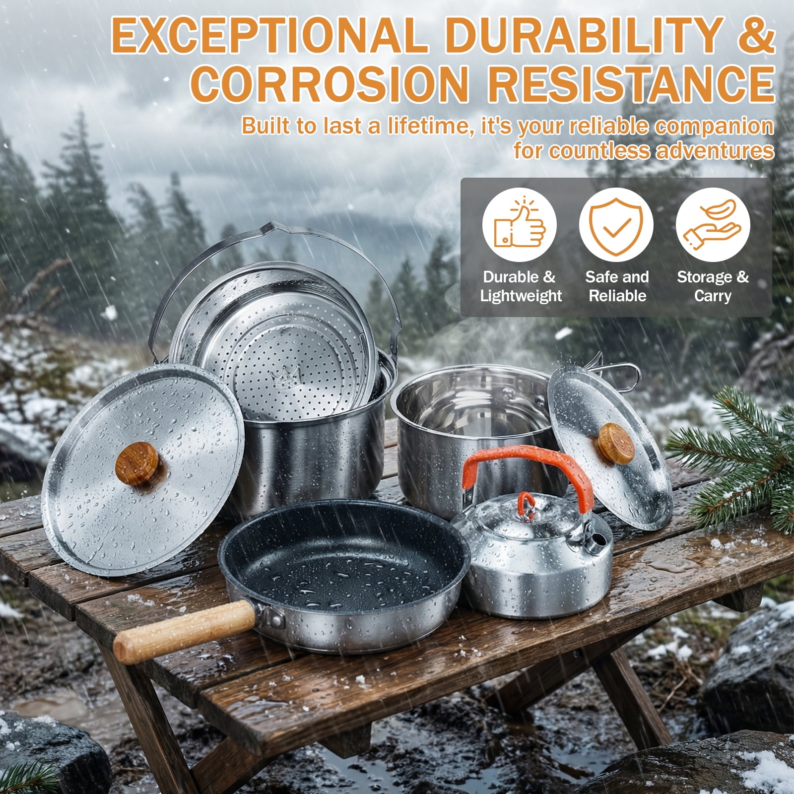 Zimtown Camping Cookware,Camping Pot Set for Outdoor Backpacking Camping,Outdoor Kitchen, Picnic,Hiking and Fishing,Stainless Steel