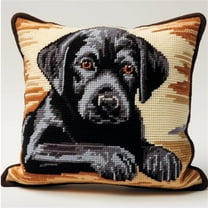 Black Labrador Retriever Latch Hook Kits Pillow with Printed Canvas Handmade Cushion Crochet Yarn Embroidery Hook and Latch Kit Pillowcase Christmas Decoration 43x43cm